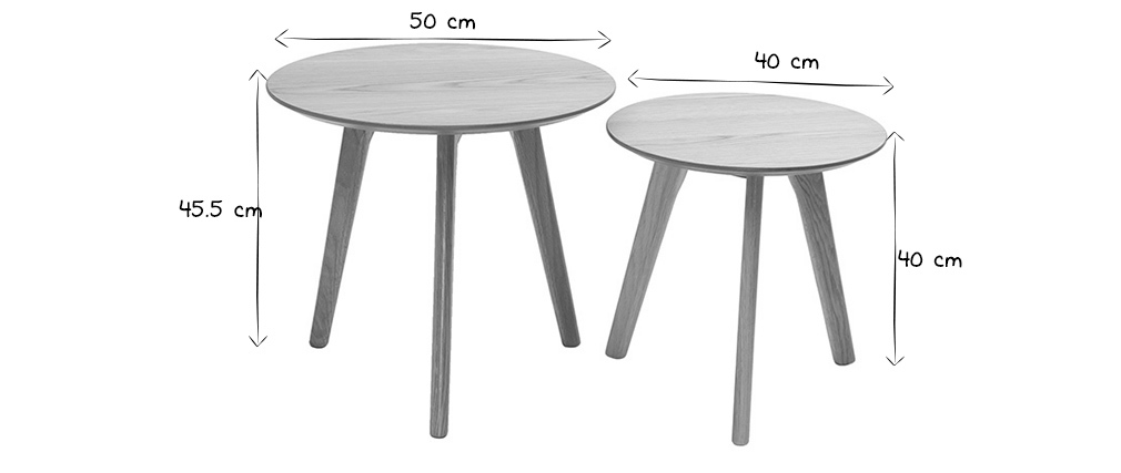 2er-Set Beistelltische Rund Eiche ORKAD - Miliboo