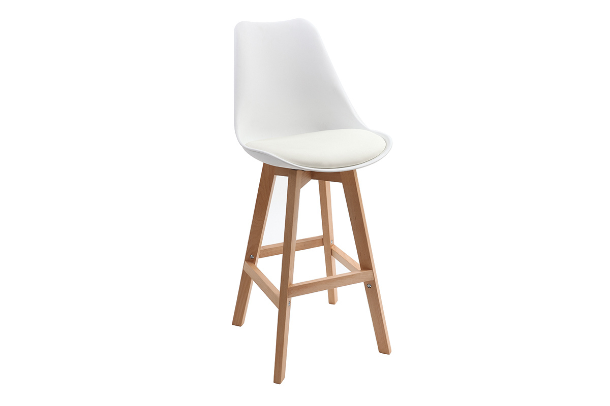 2er-Set Design-Barhocker Wei und Holz 65 cm PAULINE