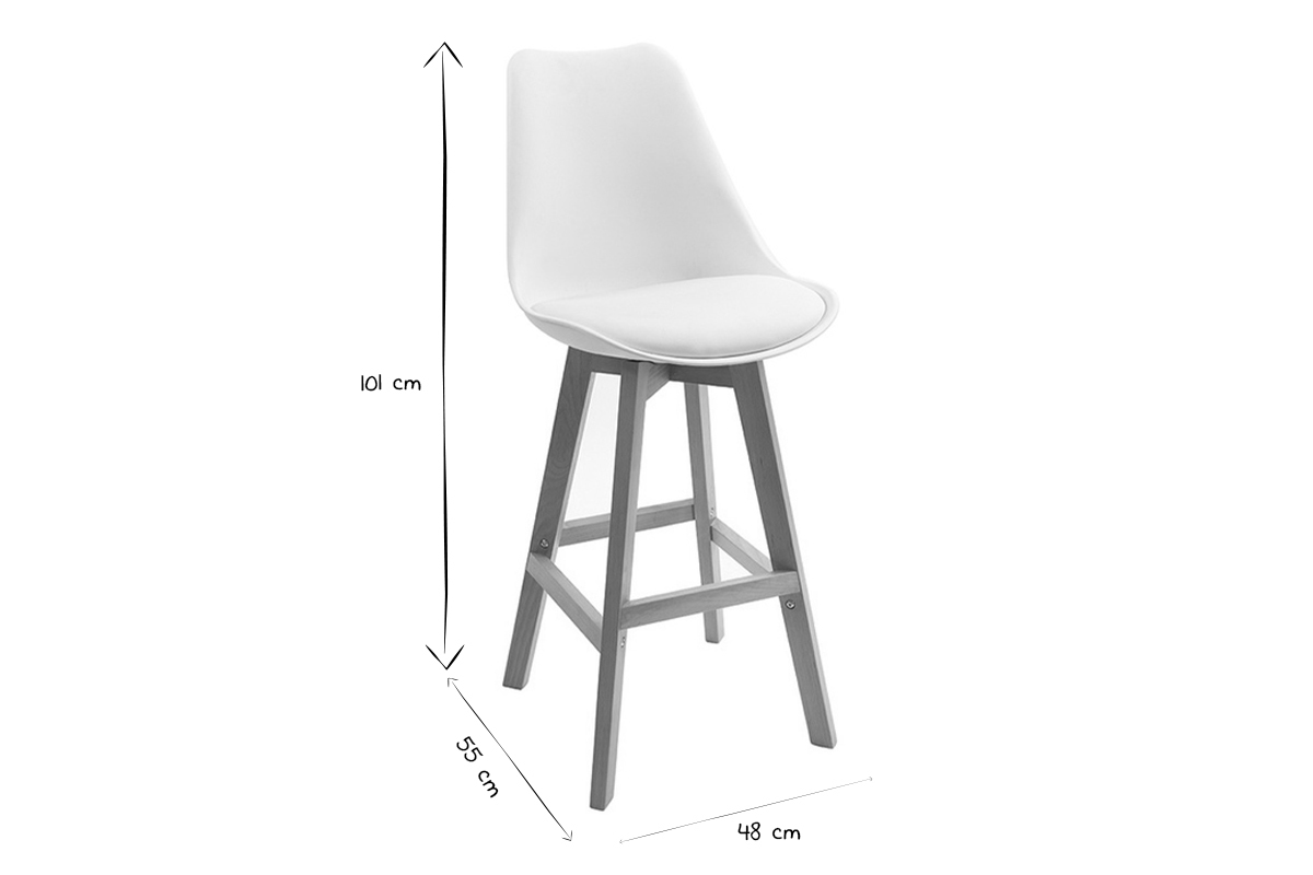 2er-Set Design-Barhocker Wei und Holz 65 cm PAULINE