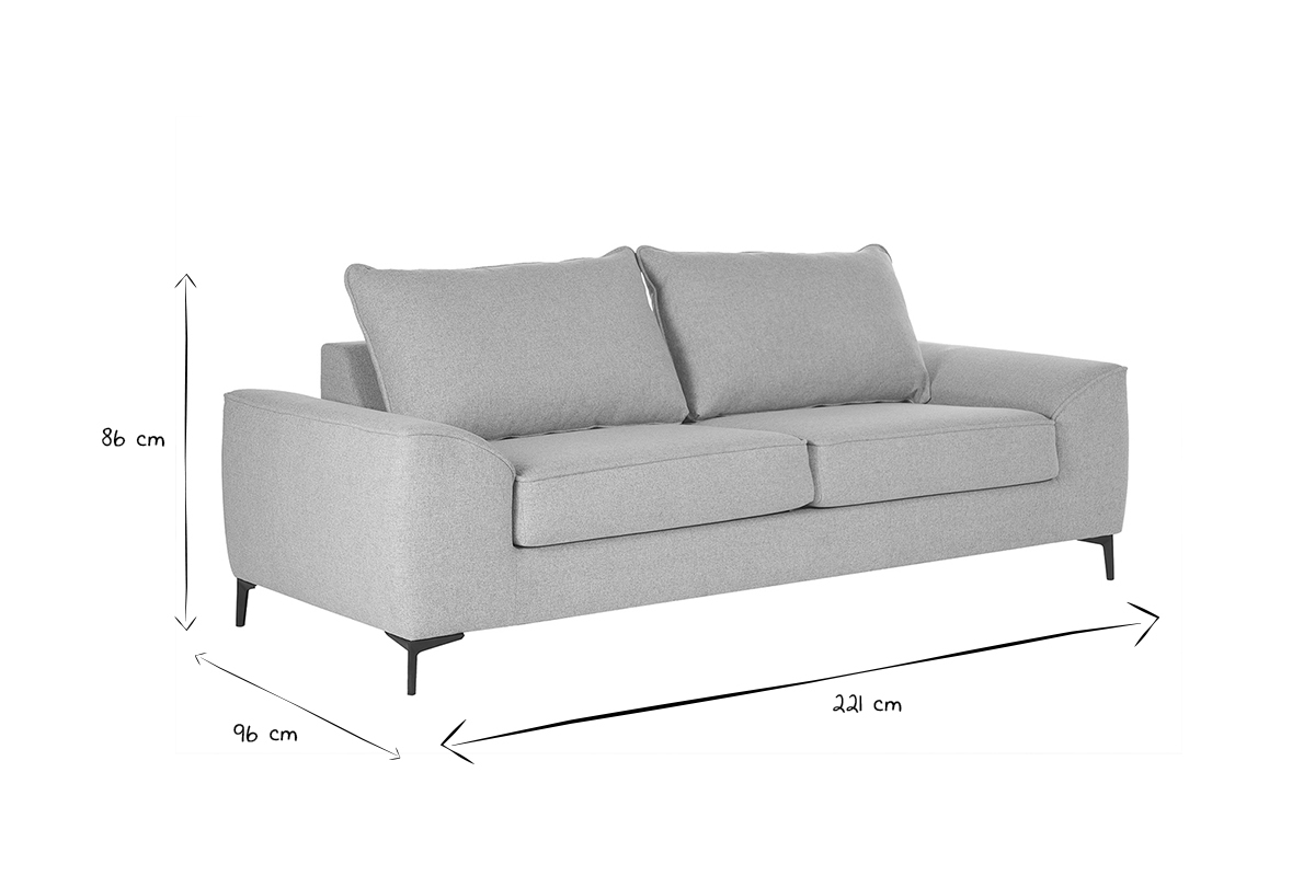 3-Sitzer Design-Schlafsofa mit grauem Stoff und schwarzem Metall GAEL