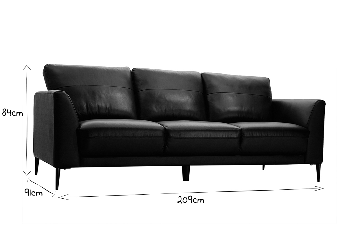 3-Sitzer schwarzes Ledersofa JOPLIN - Bffelleder