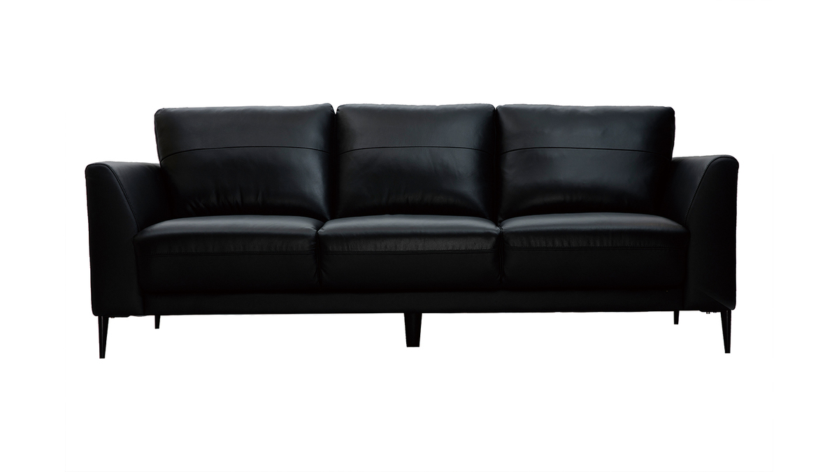 3-Sitzer schwarzes Ledersofa JOPLIN - Bffelleder