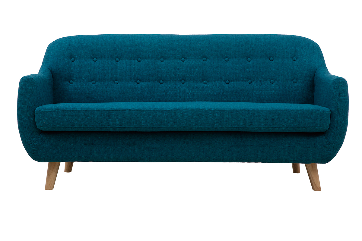 3-Sitzer skandinavisches Sofa mit abnehmbarem Bezug in entenblau und Holz YNOK