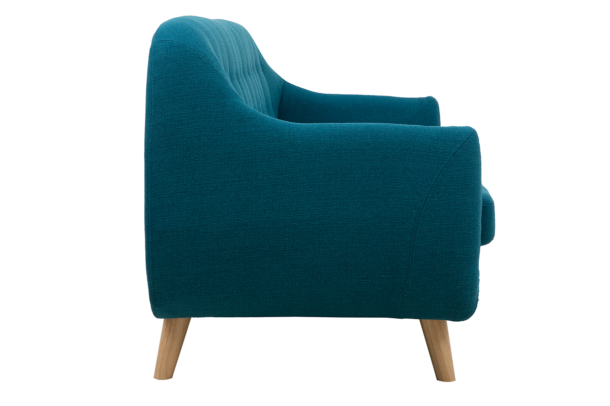 3-Sitzer skandinavisches Sofa mit abnehmbarem Bezug in entenblau und Holz YNOK