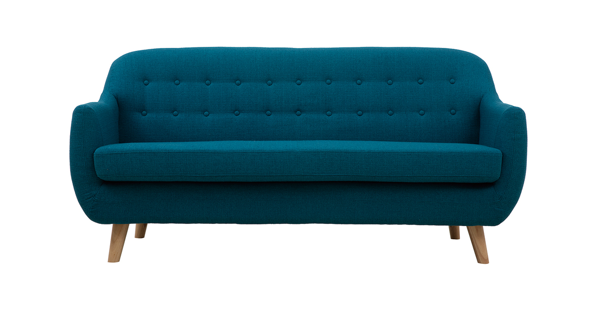 3-Sitzer skandinavisches Sofa mit abnehmbarem Bezug in entenblau und Holz YNOK