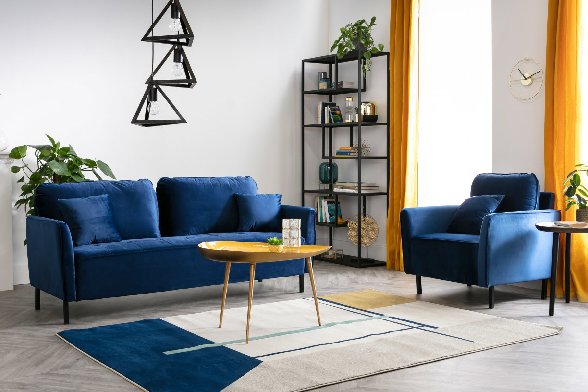 3-Sitzer-Sofa aus blauem Samt BEKA