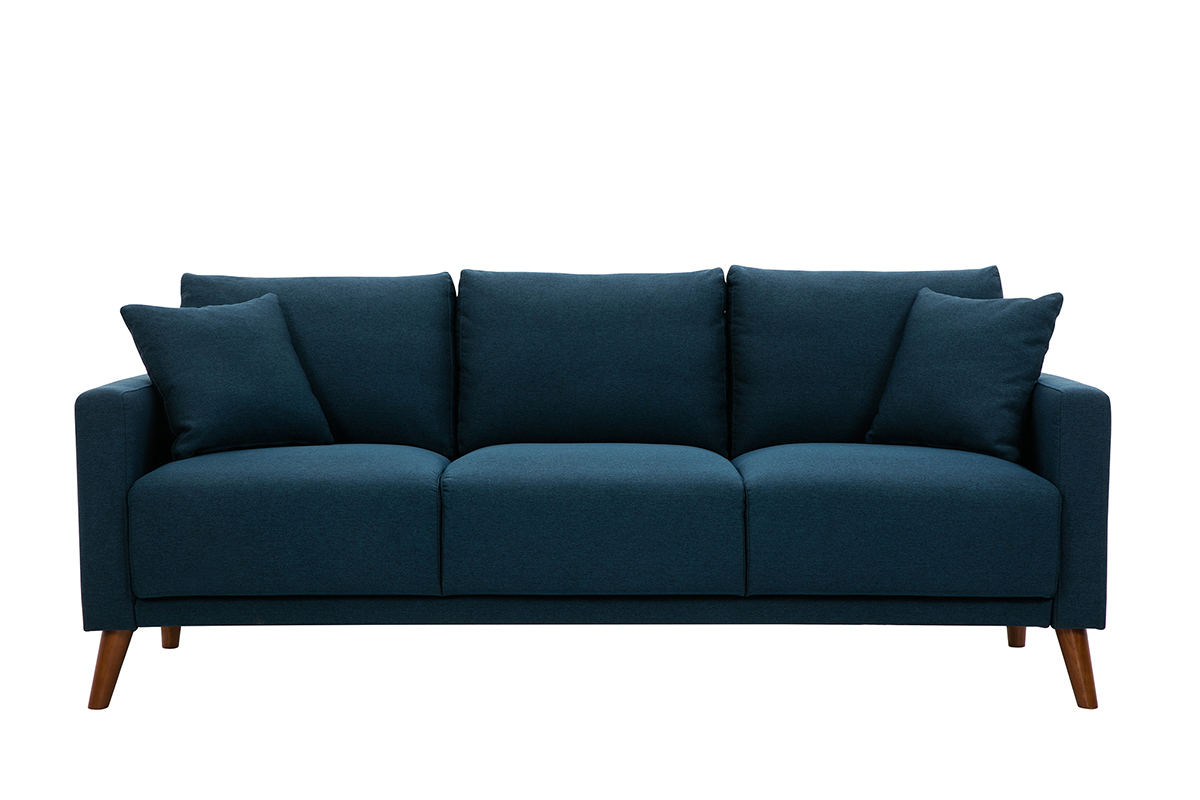 3-Sitzer-Sofa mit dunkelblauem Stoff und dunklem Holz MUNIK