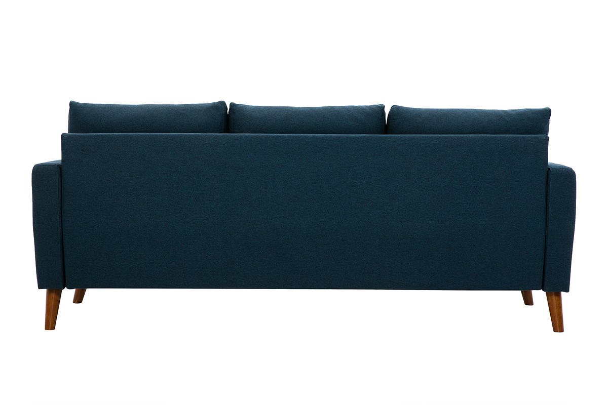 3-Sitzer-Sofa mit dunkelblauem Stoff und dunklem Holz MUNIK