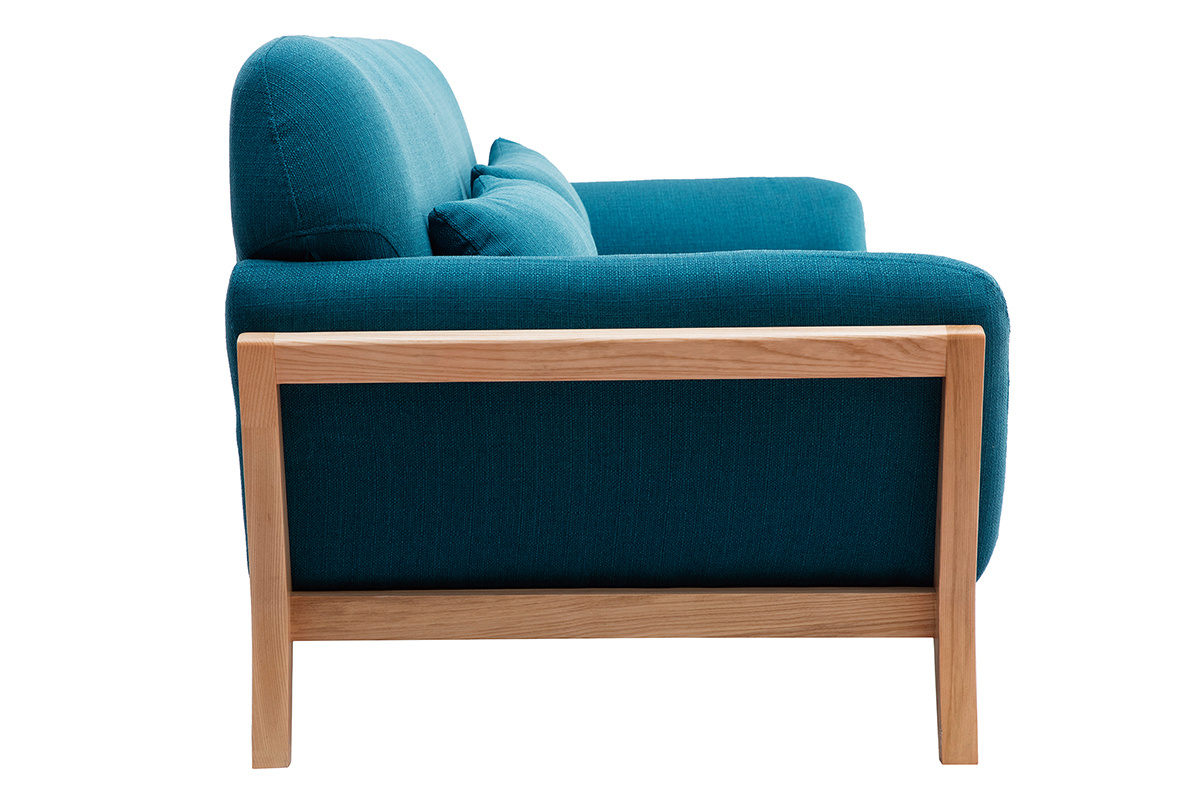 3-Sitzer Sofa mit Holzfen in Entenblau skandinavisches Design YOKO