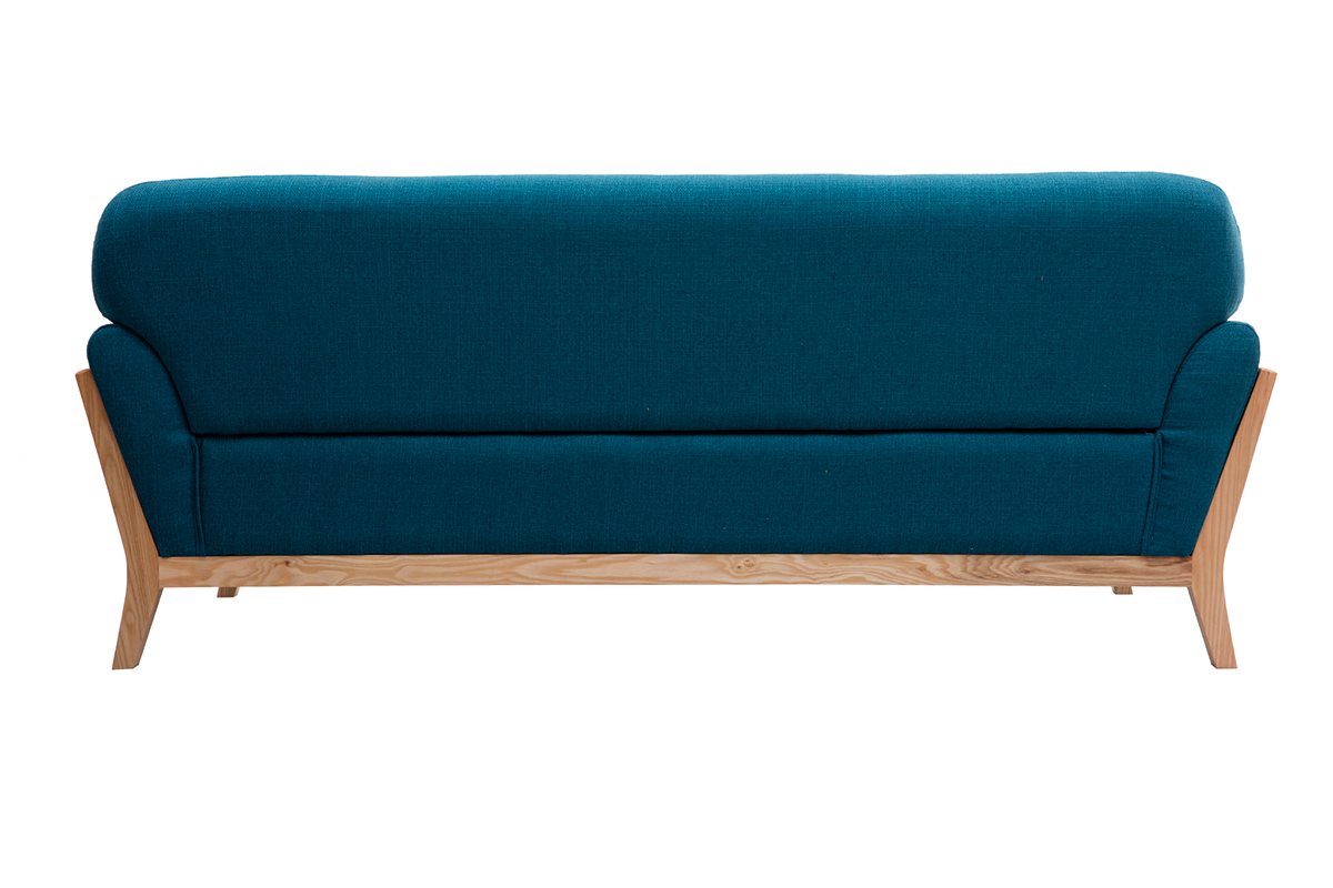 3-Sitzer Sofa mit Holzfen in Entenblau skandinavisches Design YOKO