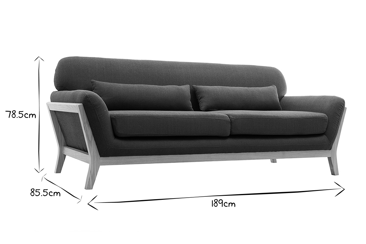 3-Sitzer Sofa mit Holzfen in Entenblau skandinavisches Design YOKO