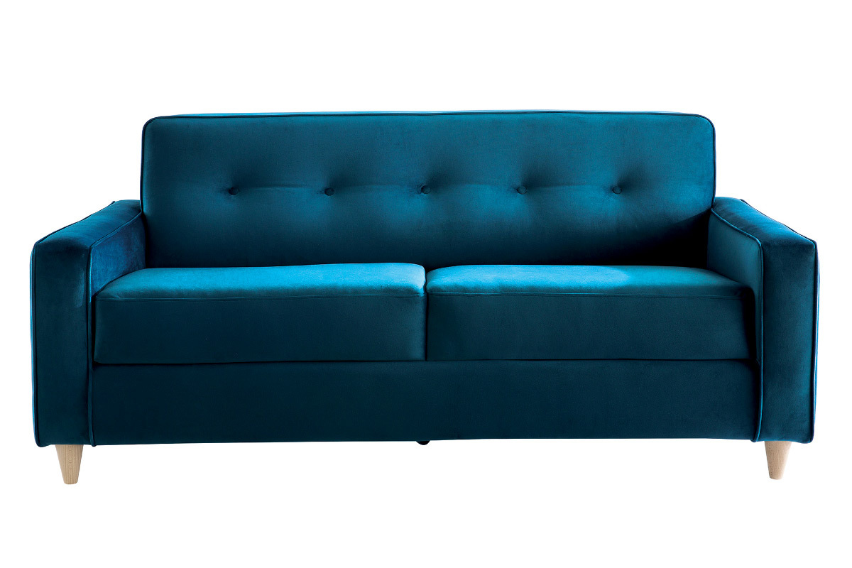 3-Sitzer-Sofabett in pfauenblauem Samt CIGALE