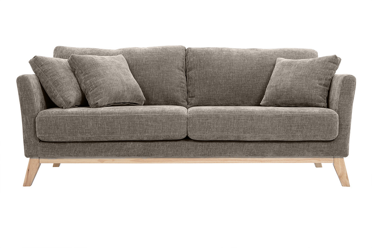 3-sitziges skandinavisches Sofa mit beigem abnehmbarem Bezug und Holzfen OSLO