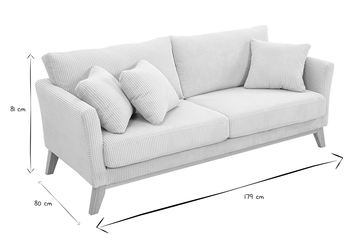 3-sitziges skandinavisches Sofa mit beigem abnehmbarem Bezug und Holzfen OSLO