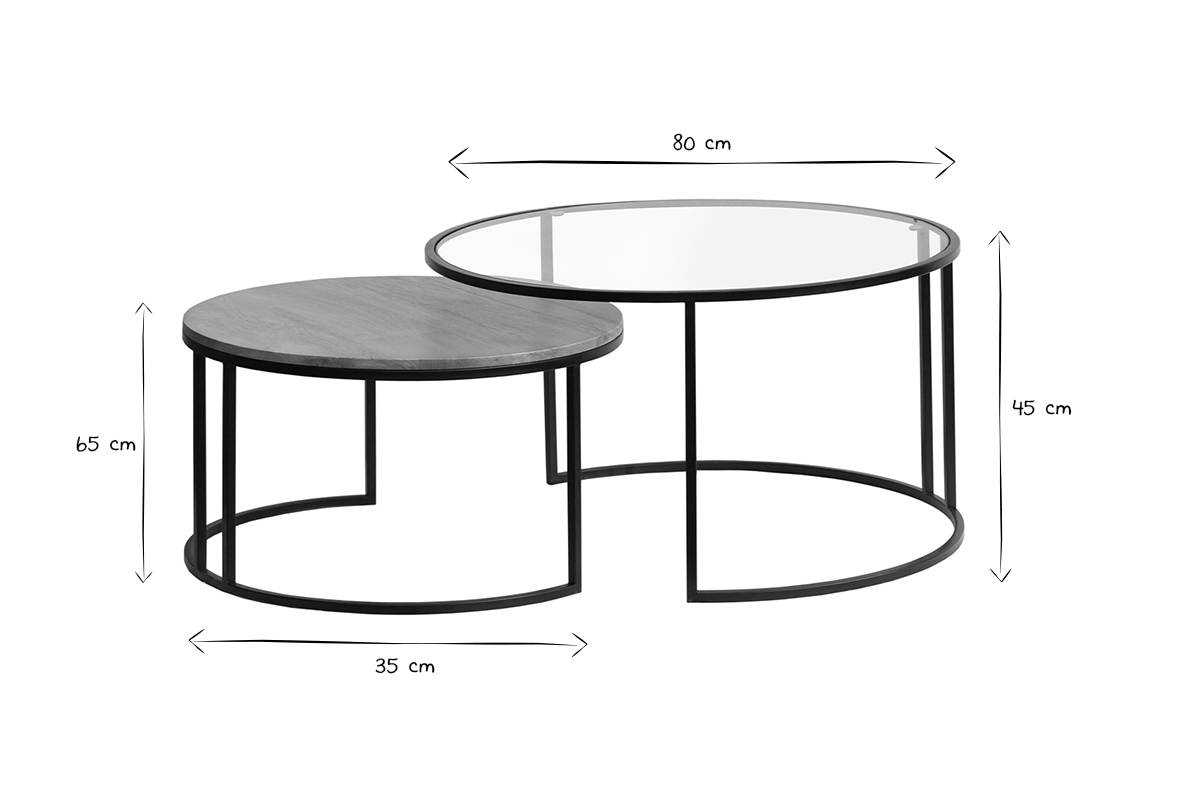 Ausziehbare Couchtische aus gehrtetem Glas und massivem Mangoholz TAHL