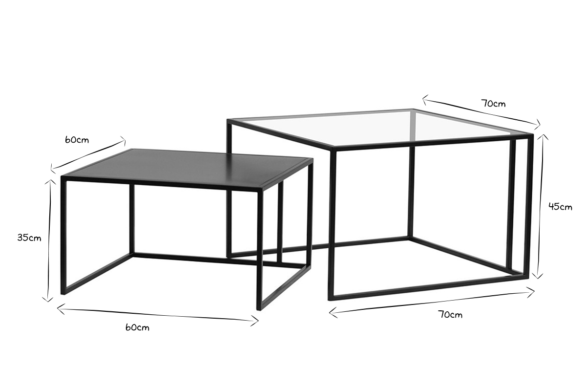 Ausziehbare Couchtische aus gehrtetem Glas und Metall TAHL