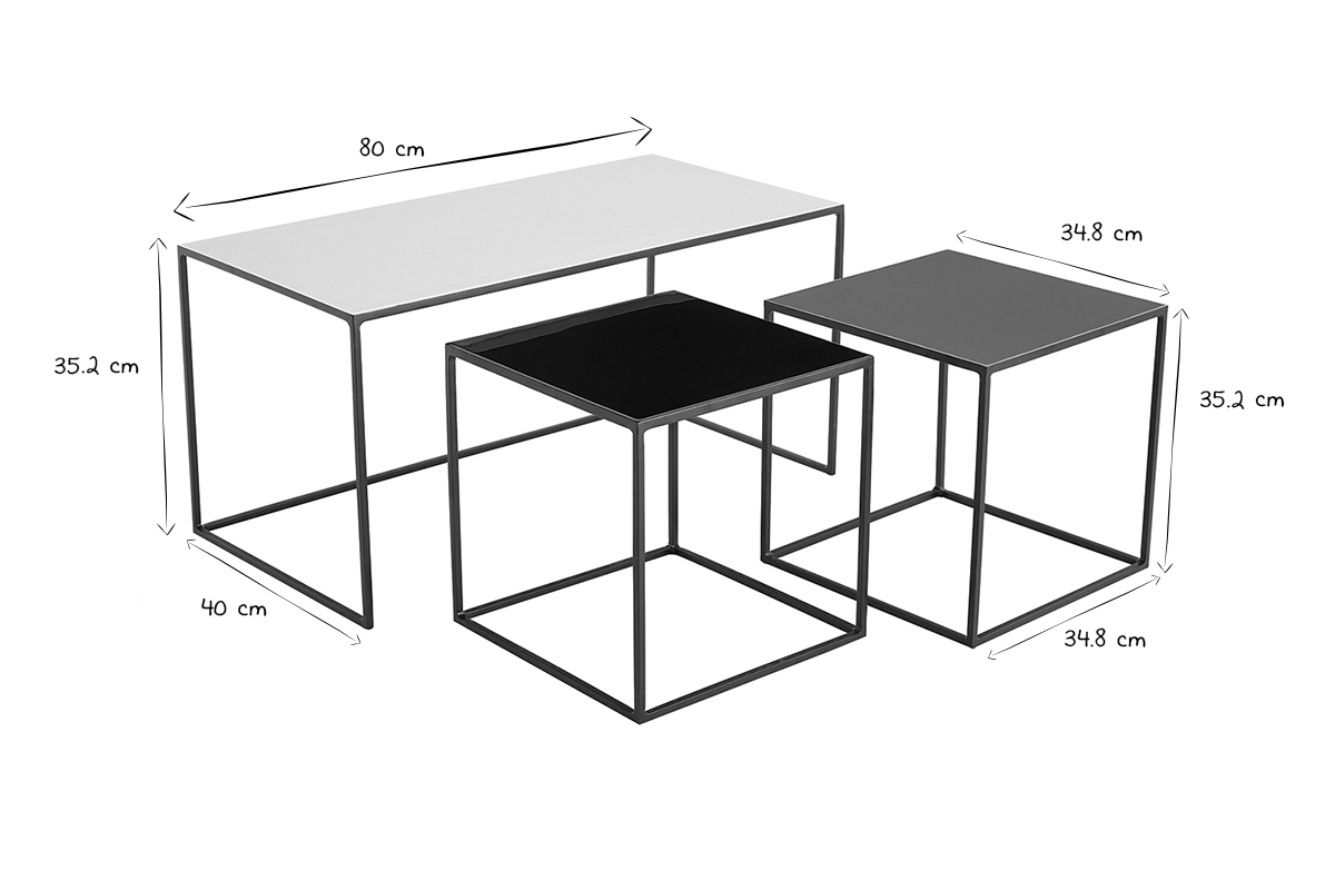 Ausziehbare Couchtische wei, grau und schwarz (3er-Set) FIDO