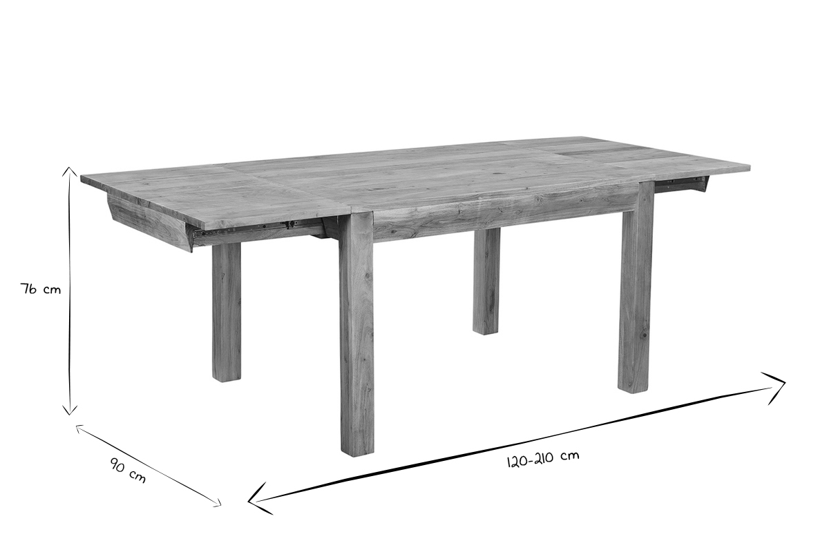 Ausziehbarer Esstisch aus massivem Akazienholz und schwarzem Metall L120-210 cm BALTO