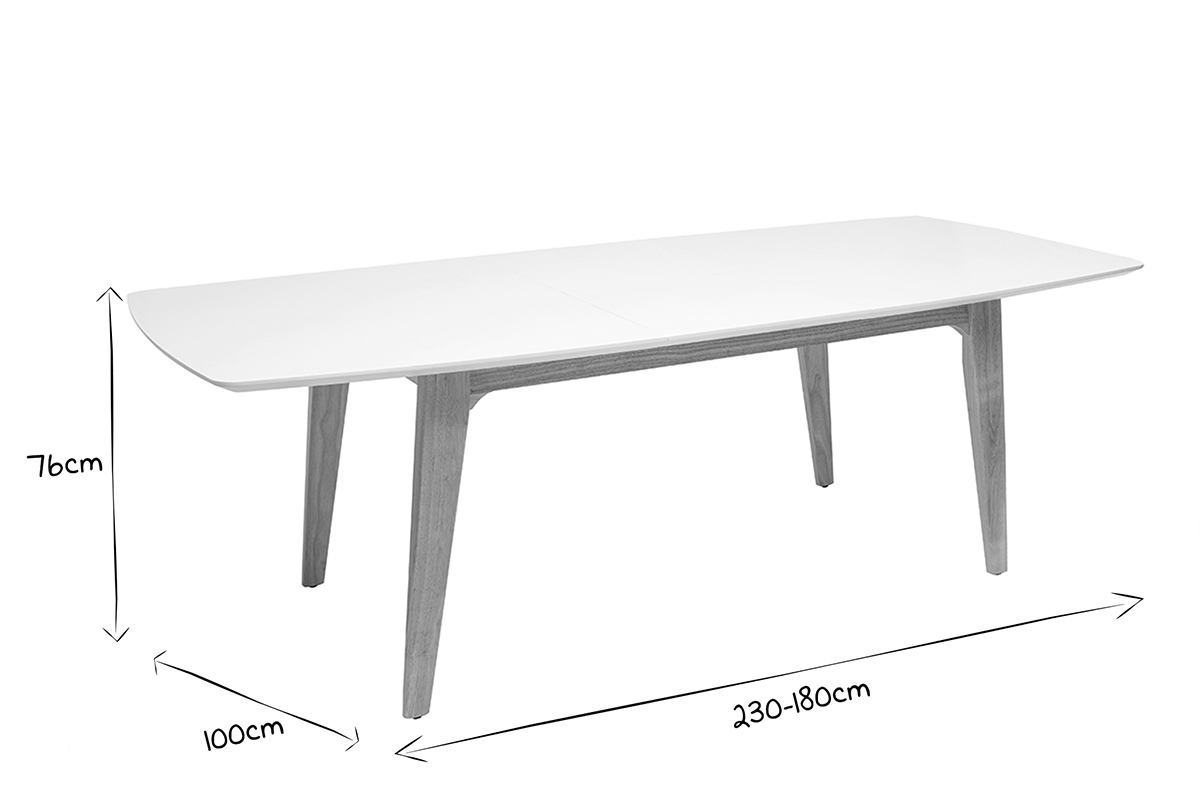 Ausziehbarer Esstisch rechteckig aus hellem Eichenholz und weiem Holz mit integrierten Verlngerungen L180-230 cm FIFTIES