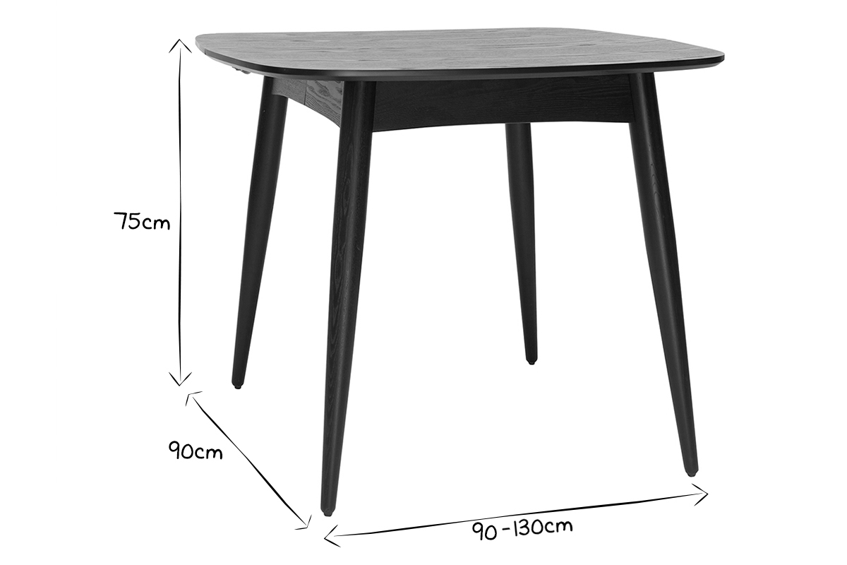 Ausziehbarer Esstisch schwarz Lnge 90x130 cm NORDECO