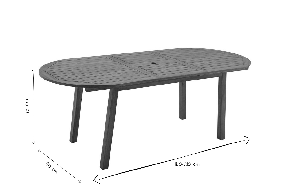 Ausziehbarer Gartentisch mit integrierter Verlngerung aus Massivholz B160-210 cm MAYEL