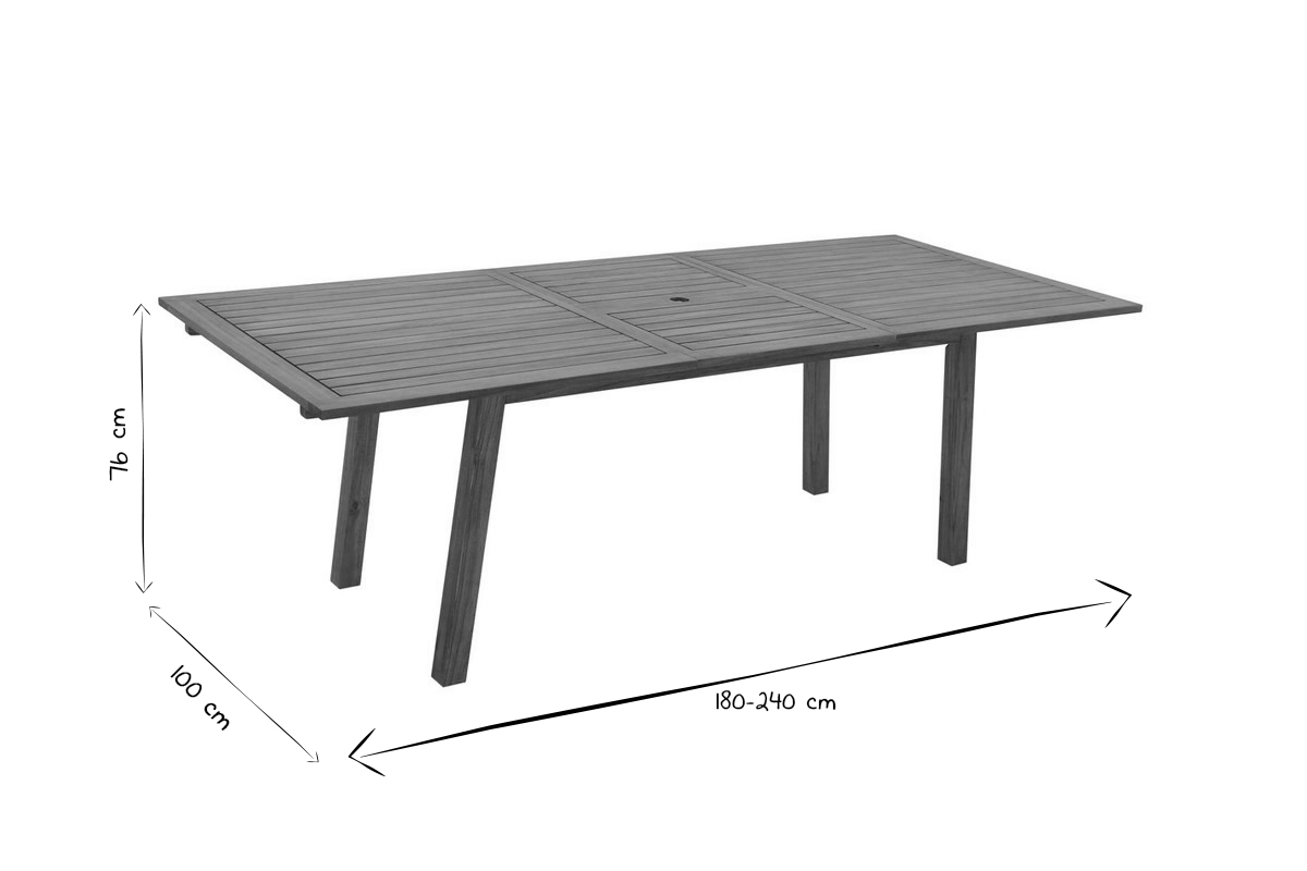 Ausziehbarer Gartentisch mit integrierter Verlngerung aus Massivholz B180-240 cm MAYEL