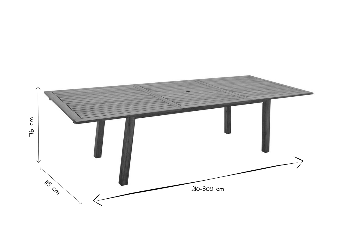 Ausziehbarer Gartentisch mit integrierter Verlngerung aus Massivholz B210-300 cm MAYEL