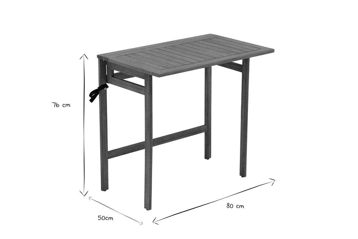 Balkon-Klapptisch aus Massivholz B80 cm CARMEN