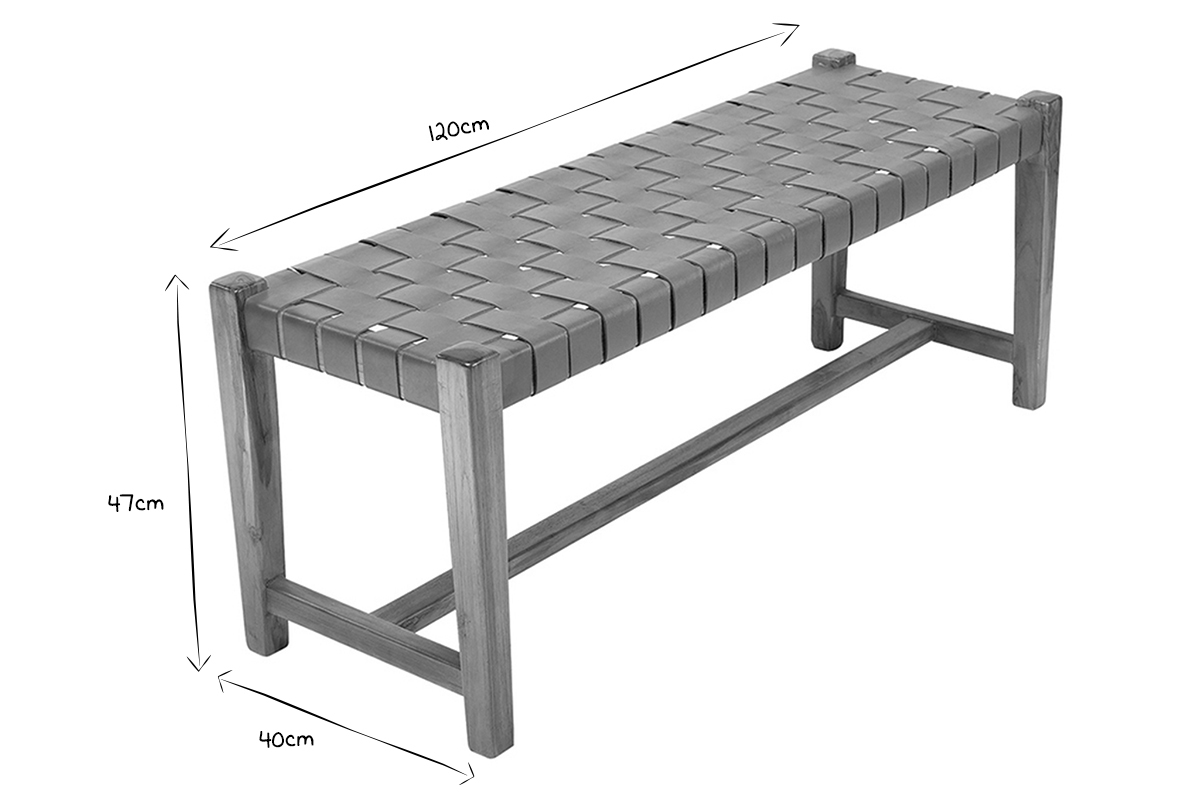 Bank aus massivem Teakholz und Leder B 120 cm LODGE