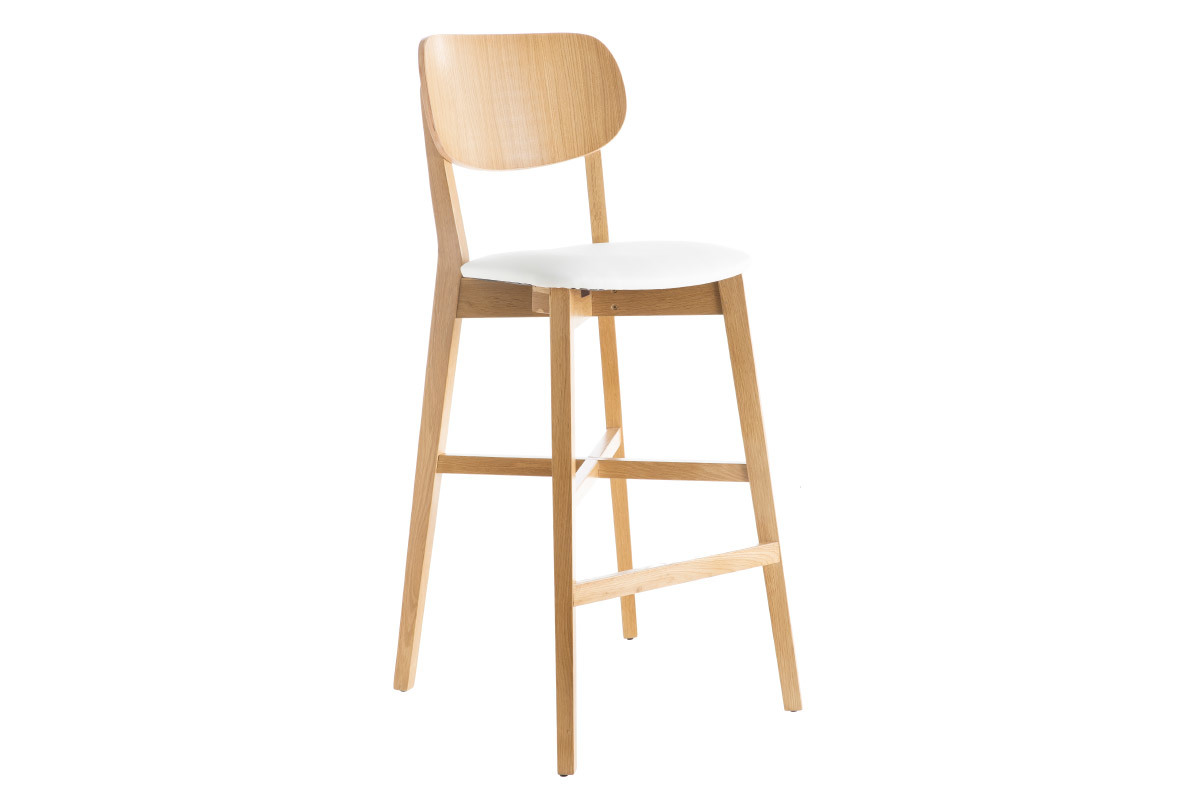 Barhocker aus Eichenholz mit weier Sitzflche H 75 cm LUCIA