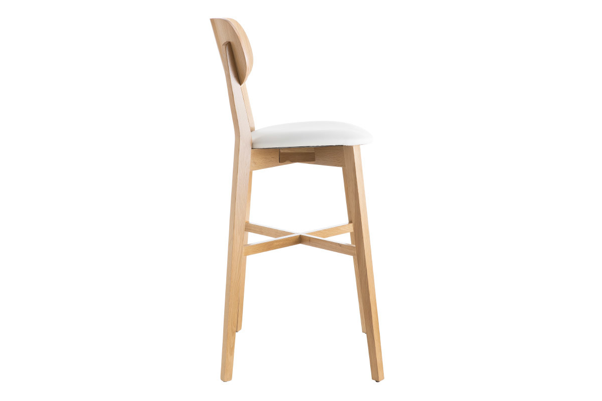 Barhocker aus Eichenholz mit weier Sitzflche H 75 cm LUCIA