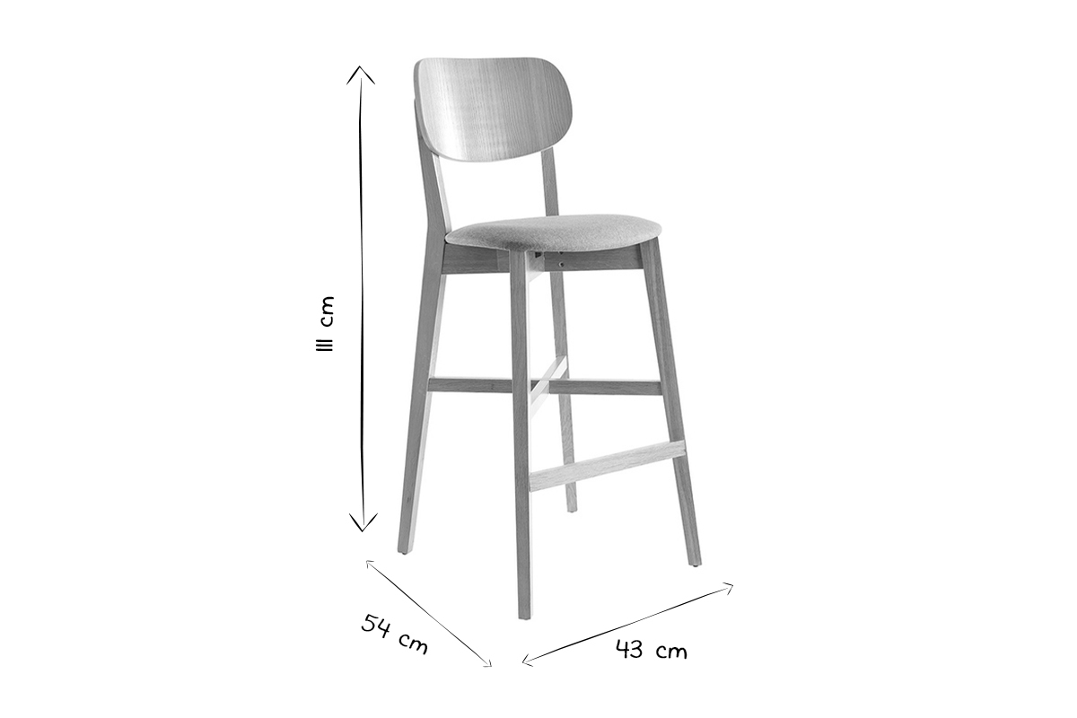 Barhocker aus Eichenholz mit weier Sitzflche H 75 cm LUCIA