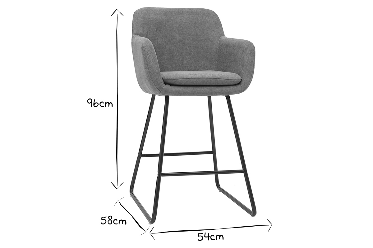 Barhocker aus grauem Stoff mit Samteffekt H65 cm (2er-Satz) AMIKA