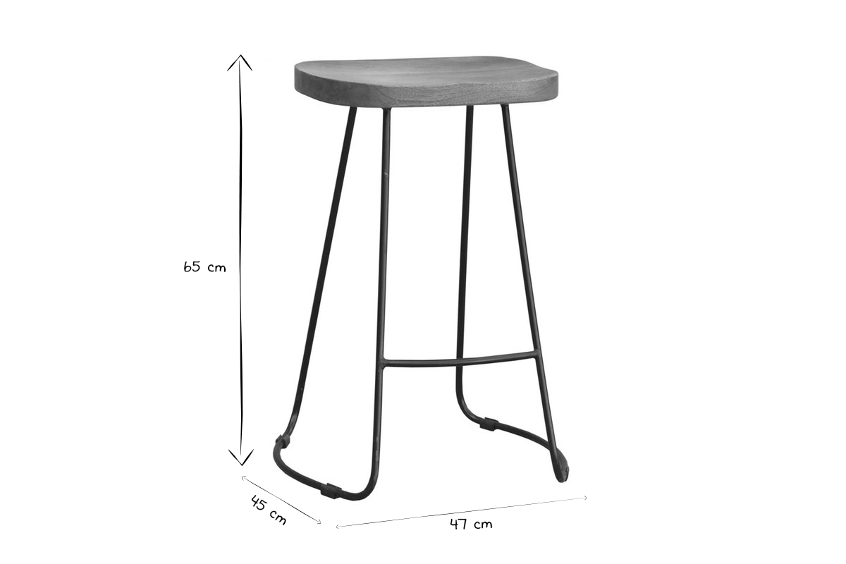 Barhocker aus massivem Metall und Mangoholz 65 cm (2er-Satz) RUNKO