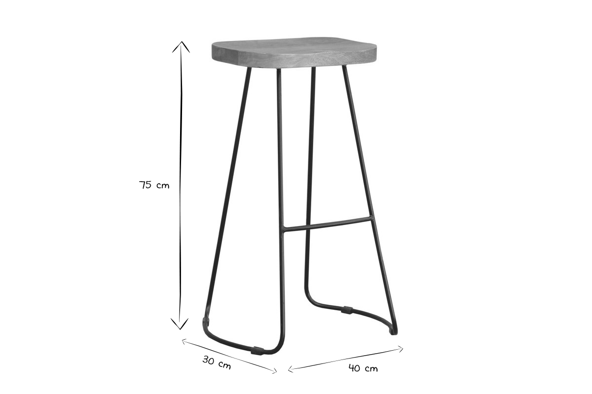 Barhocker aus massivem Metall und Mangoholz 75 cm (2er-Satz) RUNKO