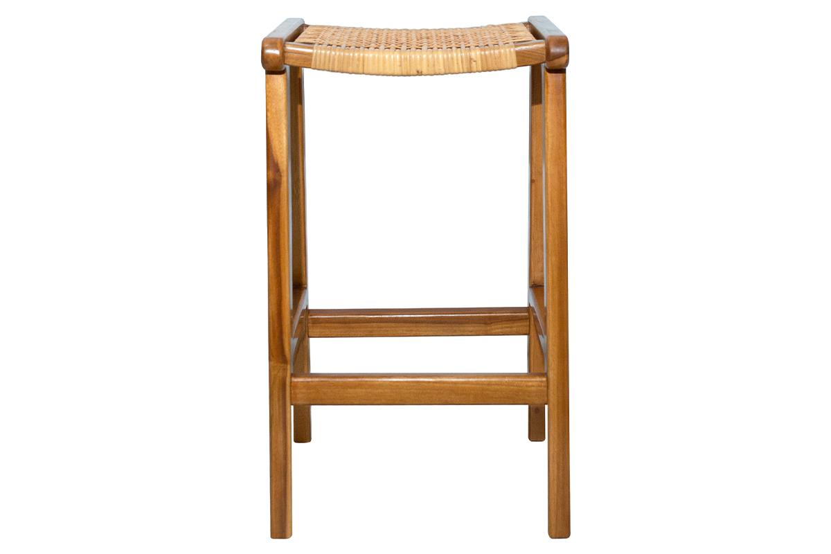 Barhocker aus massivem Teakholz und Rattangeflecht H65 cm (2er-Set) GAWA