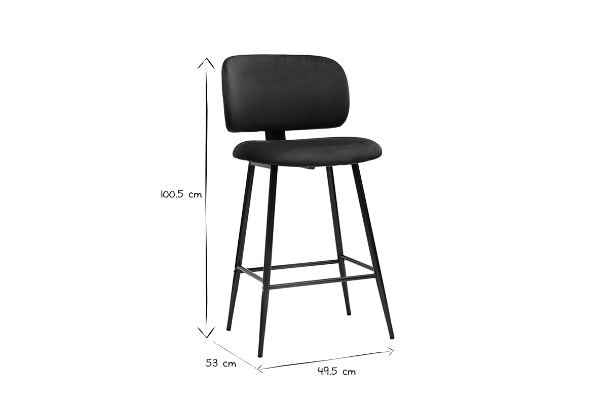 Barhocker aus petrolblauem Samtstoff und schwarzem Metall H 70 cm (2er-Set) ATRIUM