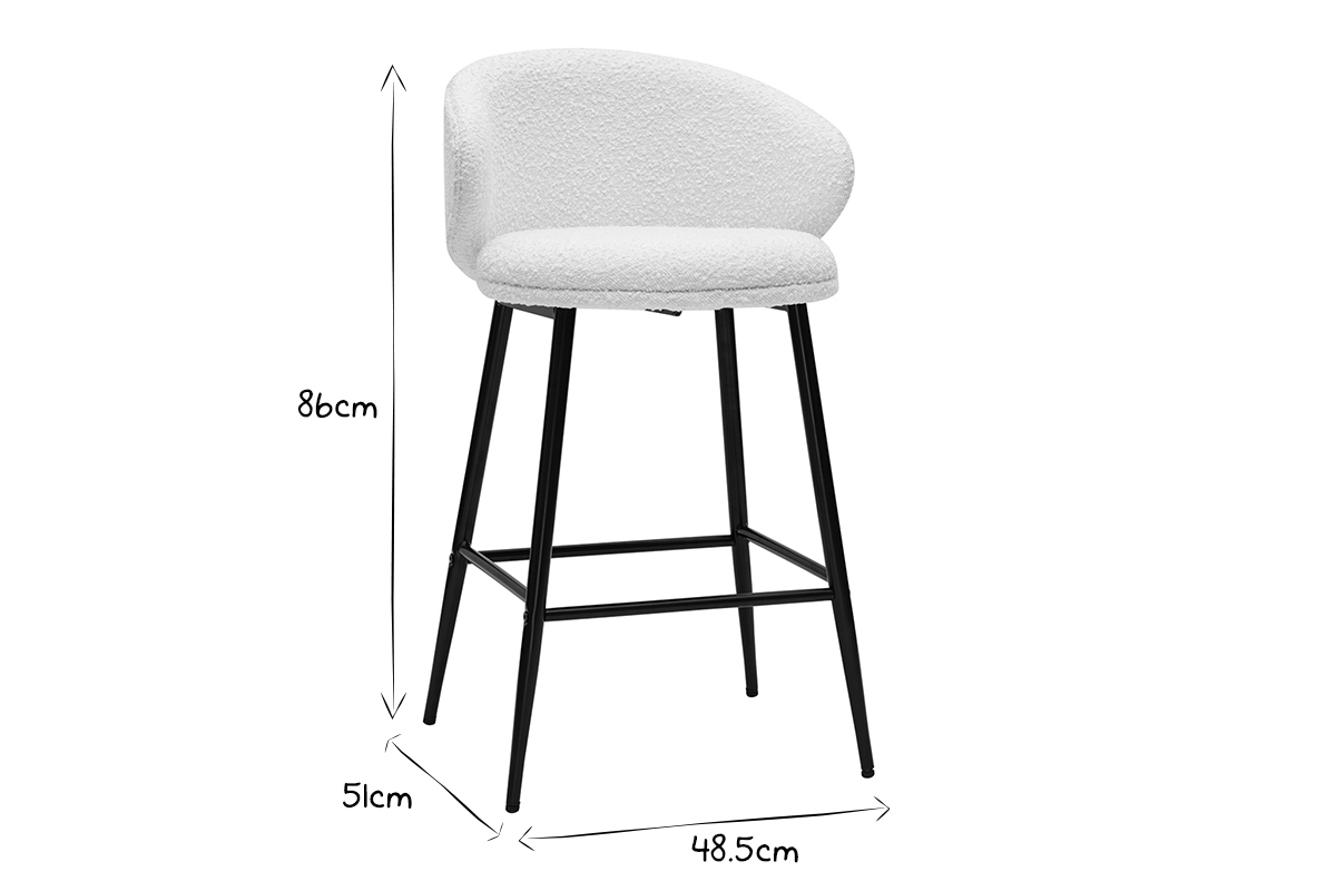 Barhocker aus Stoff mit Boucl-Wolleffekt in Ecru und schwarzem Metall (2er-Set) ROSALIE