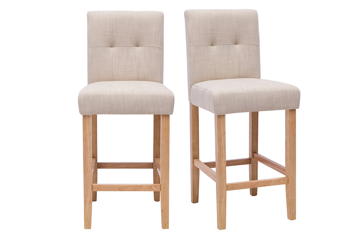 Barhocker gepolstert naturbeige und Holz H66 cm (2er-Set) ESTER