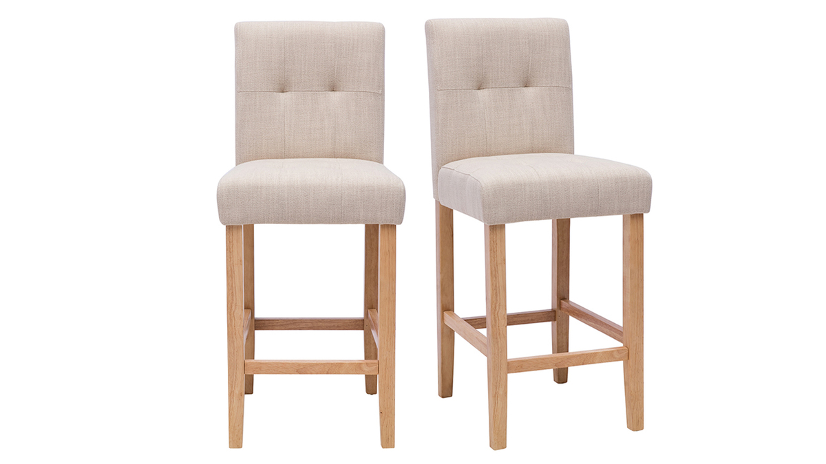 Barhocker gepolstert naturbeige und Holz H66 cm (2er-Set) ESTER