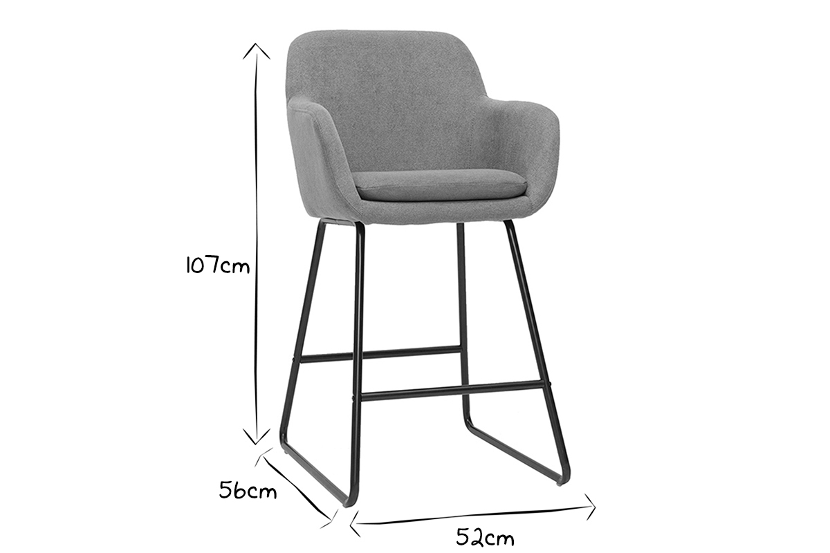 Barhocker grauer Stoff mit Samteffekt H75 cm 2er-Set AMIKA