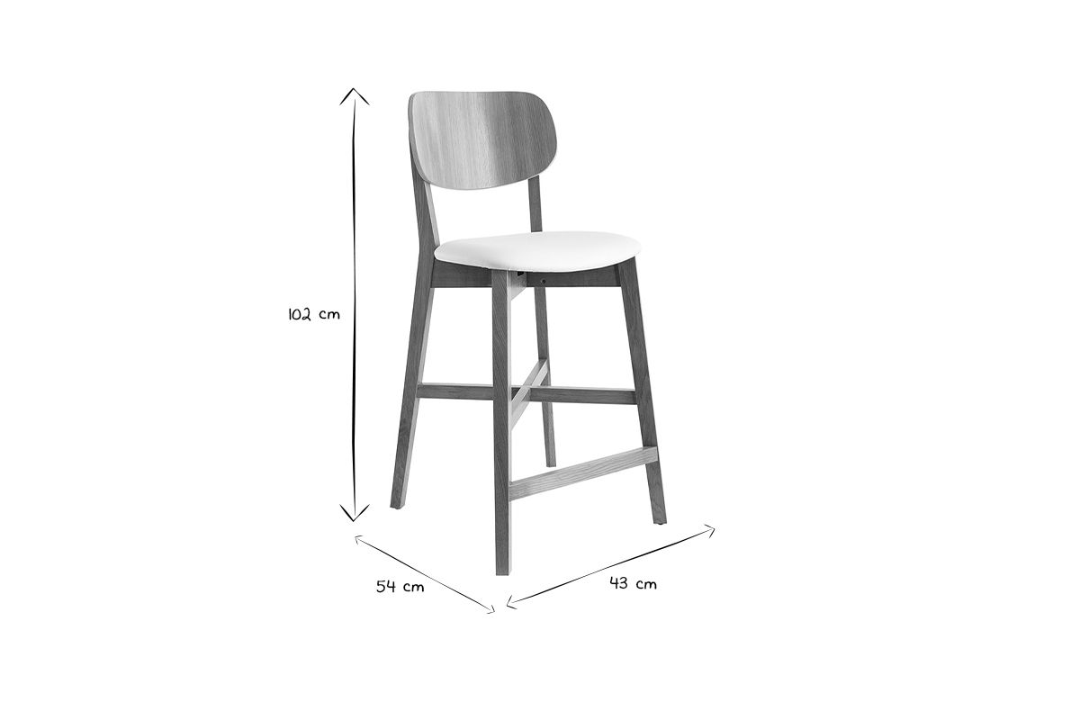 Barhocker H65 Design Eichenholz und weie Sitzflche H65 cm LUCIA