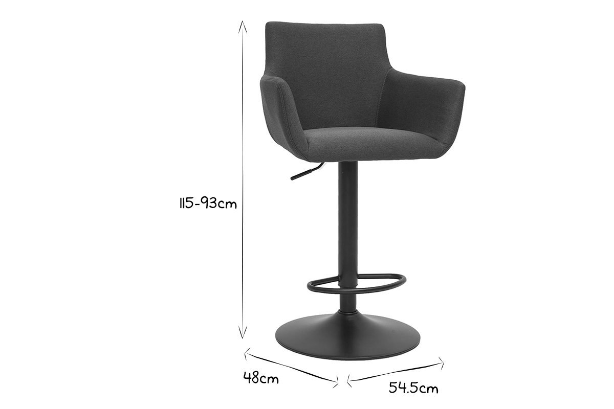 Barhocker hhenverstellbar anthrazitgrauer Stoff und schwarz lackiertes Metall 2er-Set CARLIE