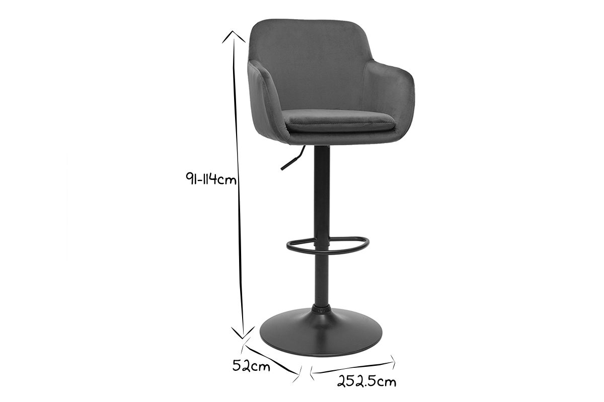 Barhocker hhenverstellbar aus petrolblauem Samt und schwarzem Metall (2er-Set) AMIKA