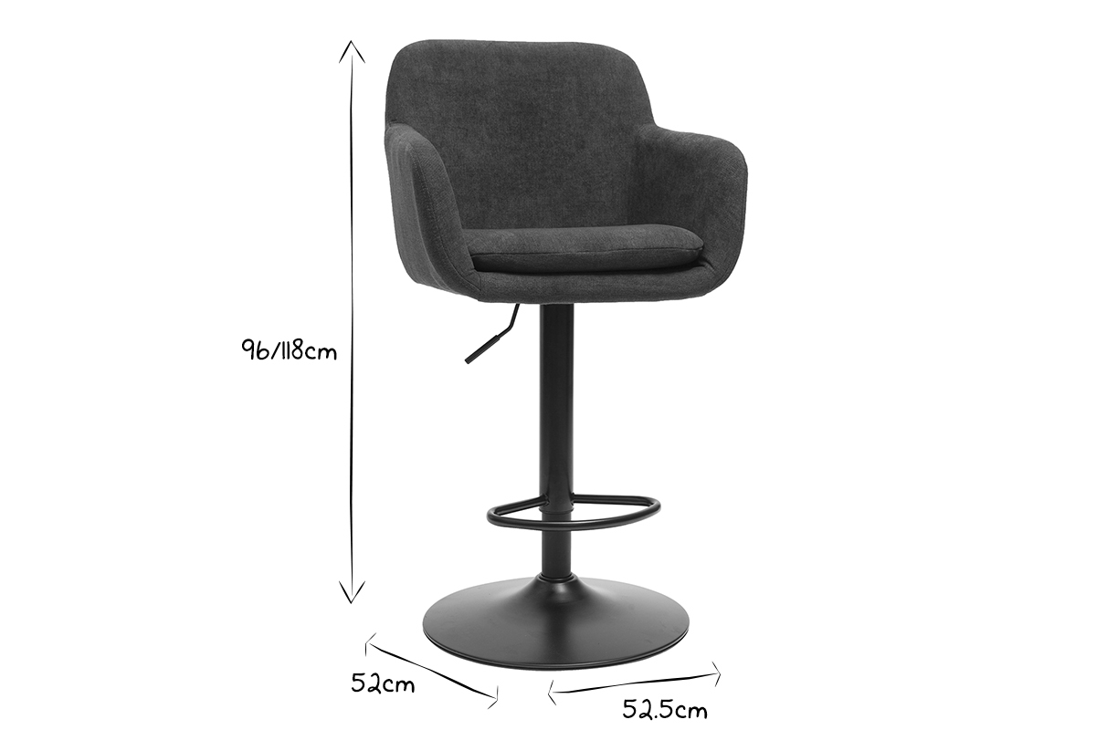 Barhocker hhenverstellbar Stoff mit Samteffekt dunkelgrau (2er-Set) AMIKA