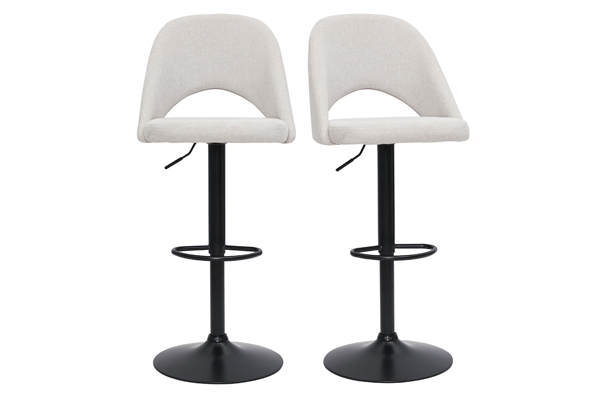 Barhocker hhenverstellbar Stoff mit strukturiertem Samteffekt in Beige und schwarzes Metall (2er-Set) COSETTE