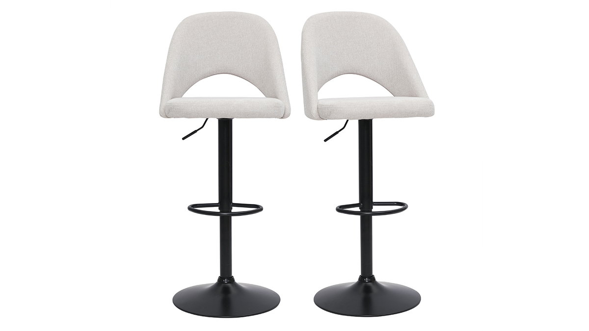 Barhocker hhenverstellbar Stoff mit strukturiertem Samteffekt in Beige und schwarzes Metall (2er-Set) COSETTE