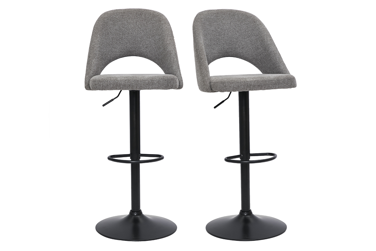 Barhocker hhenverstellbar Stoff mit strukturiertem Samteffekt in Grau und schwarzes Metall (2er-Set) COSETTE