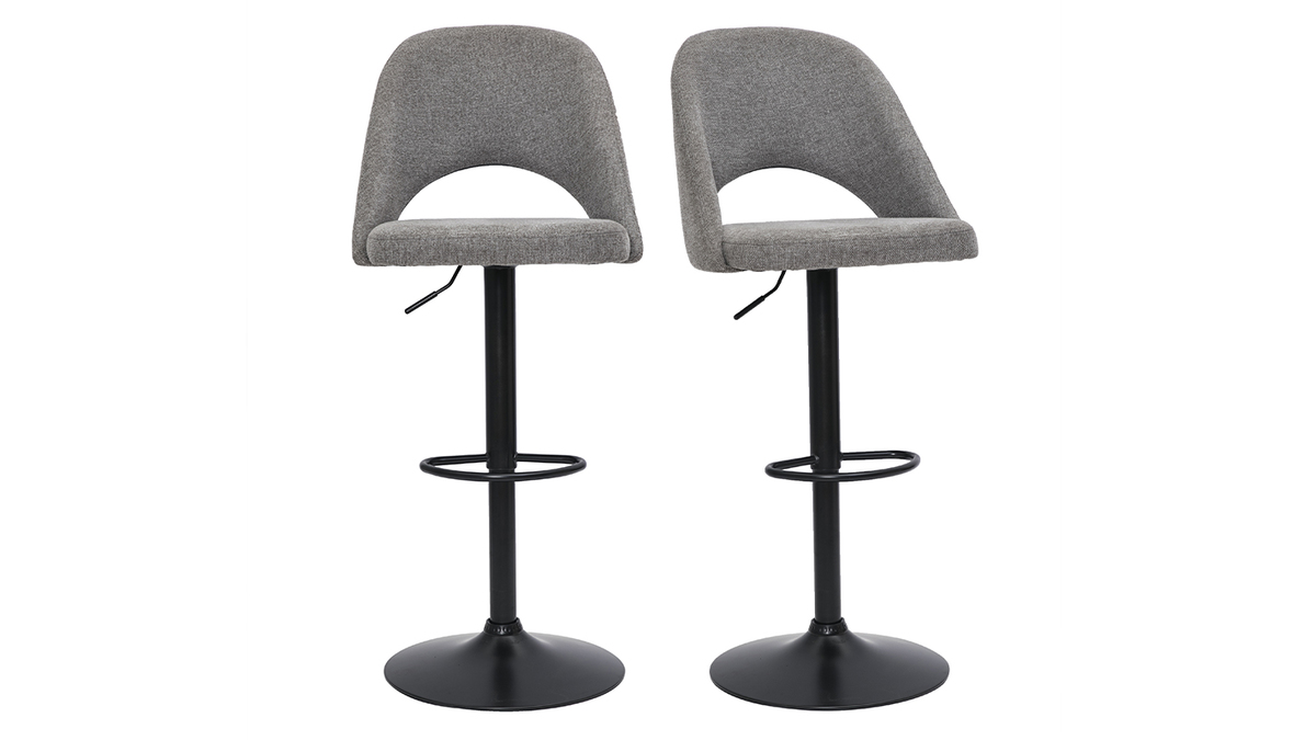 Barhocker hhenverstellbar Stoff mit strukturiertem Samteffekt in Grau und schwarzes Metall (2er-Set) COSETTE