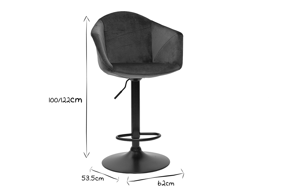 Barhocker hhenverstellbar und 360 drehbar aus petrolblauem Samt und schwarzem Metall (2er-Set) TAYA